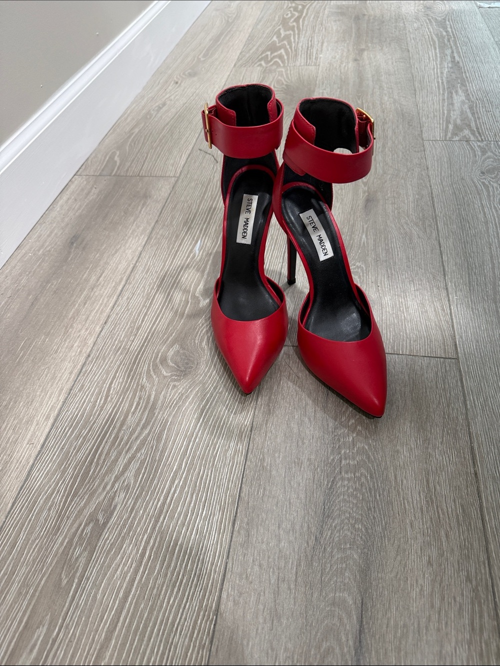 Steve Madden Red Pointed-Ankle Strap Stiletto Pumps